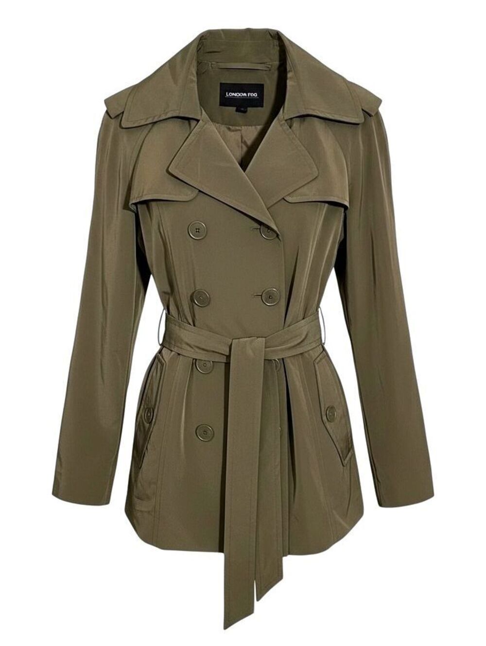 LONDON FOG Womens (M) Olive Green Lightweight All-Weather Trench Coat - Tie Belt